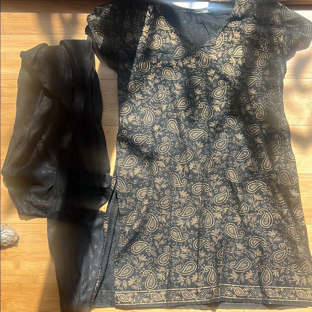 India Boutique Black and Gold Paisley Dress